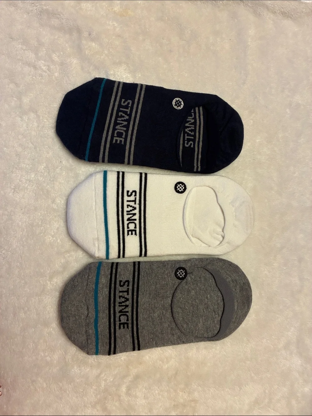 Stance Unisex No-Show Socks — Navy, White & Gray with Teal Accent